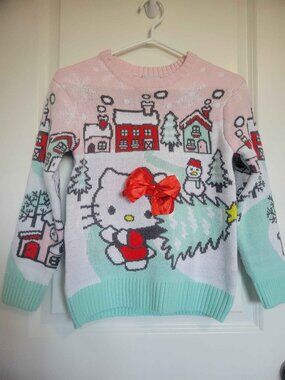 HELLO KITTY kids christmas sweater with bow